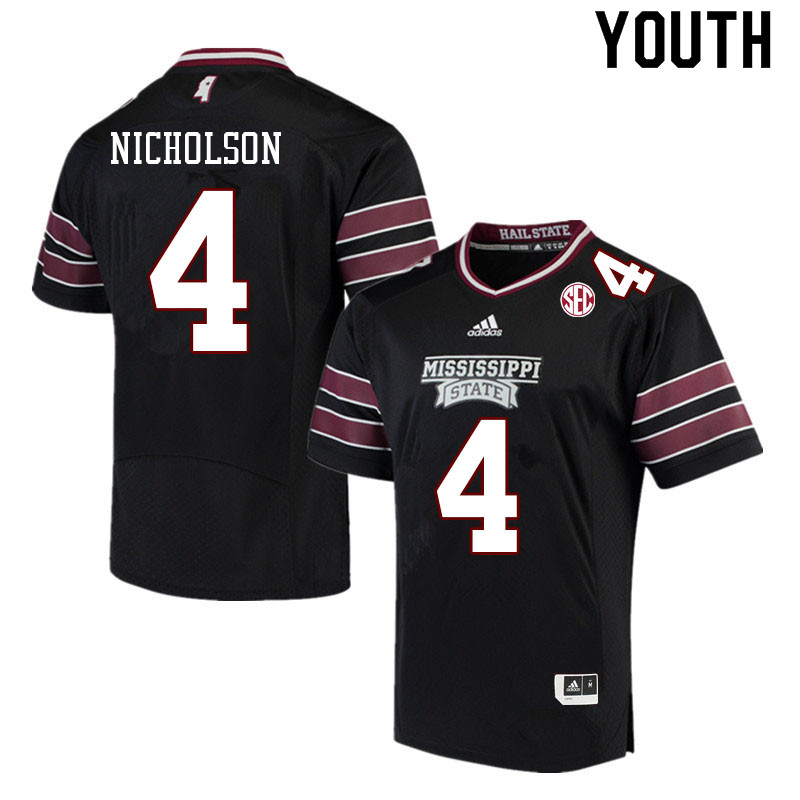 Youth #4 DeCarlos Nicholson Mississippi State Bulldogs College Football Jerseys Sale-Black - Click Image to Close